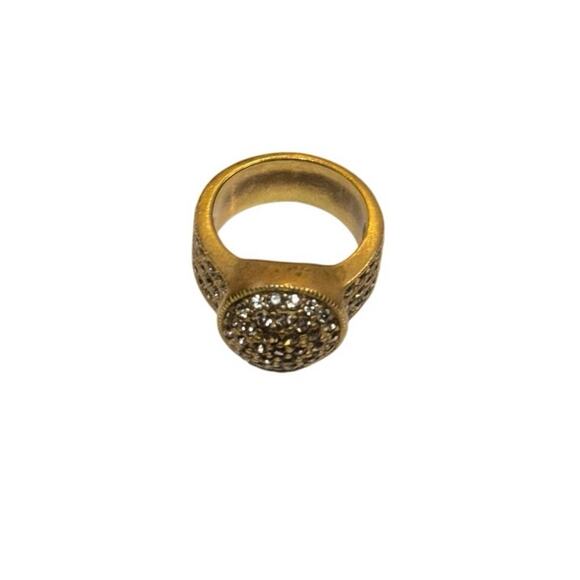 Vintage Heidi Daus Gold Tone Belgium Disc Statement Ring Swarovski Crystal Sz 6 - Picture 13 of 14